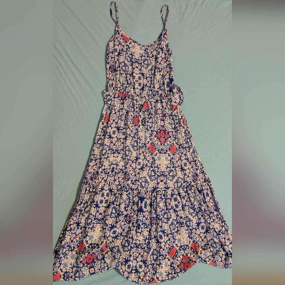Mossimo Supply Co. Blue and Red Patterned Midi Dress